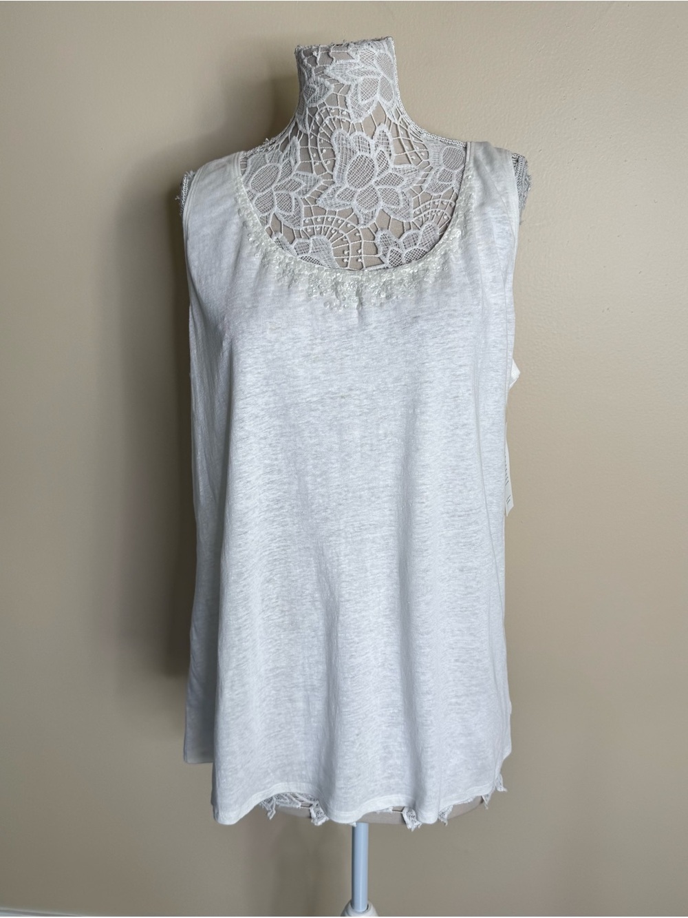 Eileen Fisher 100% Linen Sequins Embellished Tank Top White size 2X sustainable